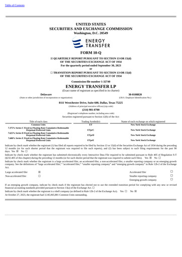 Thumbnail Energy Transfer LP
 Quarterly Report 2023-q3