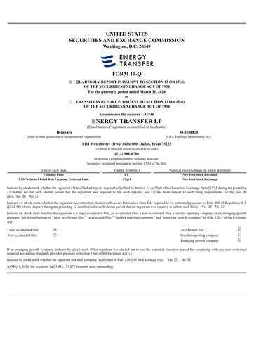 Thumbnail Energy Transfer LP
 Quarterly Report 2026-q1