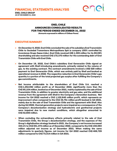 Thumbnail Enel Chile
 Financial Statement 2022