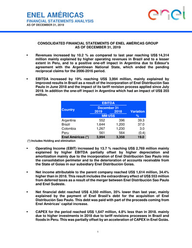Thumbnail Enel Américas
 Financial Statement 2019