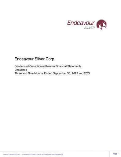 Vorschaubild Endeavour Silver Finanzmitteilung 2025-q3