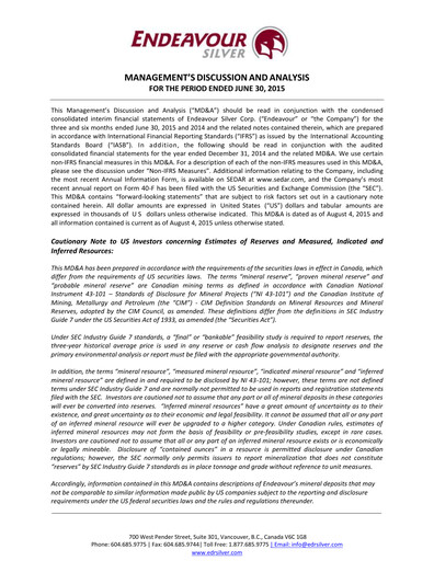Thumbnail Endeavour Silver Quarterly Report 2015-q2