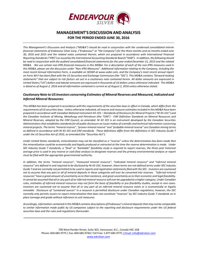 Thumbnail Endeavour Silver Quarterly Report 2016-q2