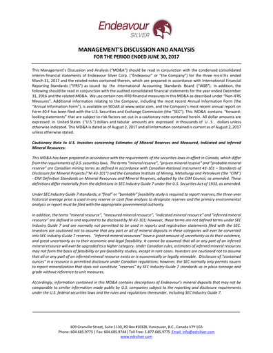 Thumbnail Endeavour Silver Quarterly Report 2017-q2