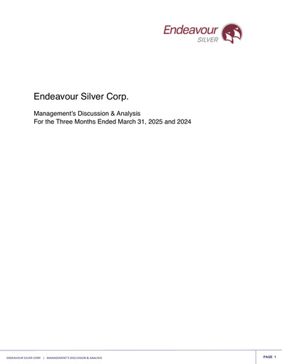 Thumbnail Endeavour Silver Quarterly Report 2025-q1