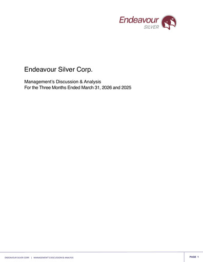 Vorschaubild Endeavour Silver Quartalsbericht 2026-q1