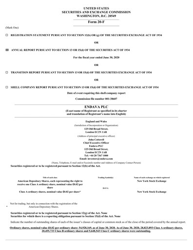 Thumbnail Endava Annual Report 2020