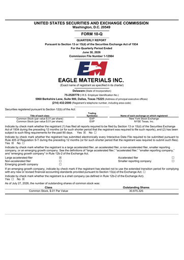 Thumbnail Eagle Materials
 Quarterly Report 2027-q1