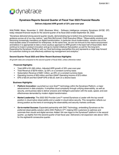 Thumbnail Dynatrace Quarterly Report 2022-2023-q2