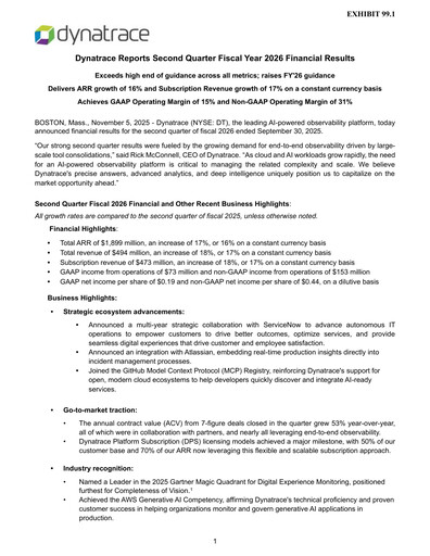Thumbnail Dynatrace Quarterly Report 2025-2026-q2