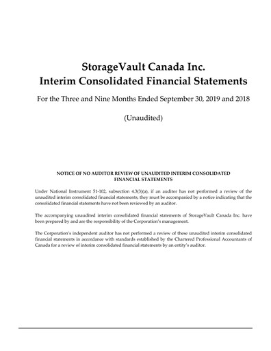 Thumbnail StorageVault Canada Quarterly Report 2019-q3