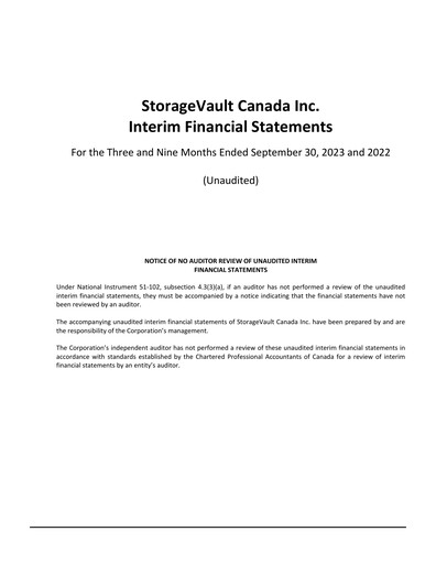 Thumbnail StorageVault Canada Quarterly Report 2023-q3
