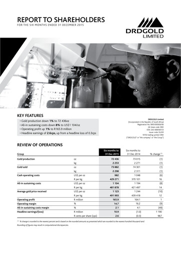 Thumbnail DRDGOLD Half-year Report 2015-h1