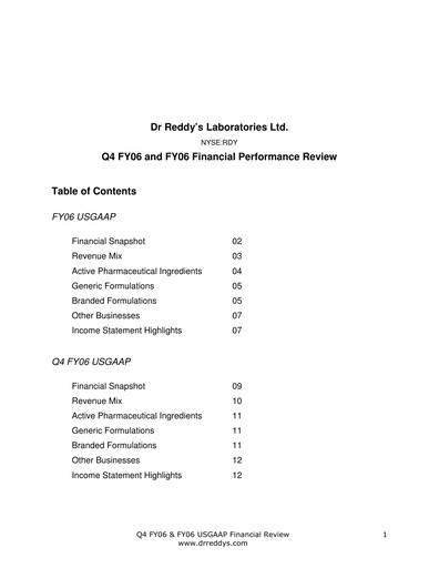 Thumbnail Dr. Reddy's Laboratories Financial Report 2005-2006