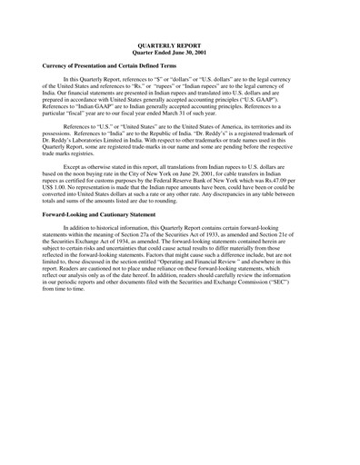 Vorschaubild Dr. Reddy's Laboratories Quartalsbericht 2001-2002-q1