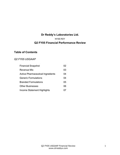 Vorschaubild Dr. Reddy's Laboratories Quartalsbericht 2004-2005-q2