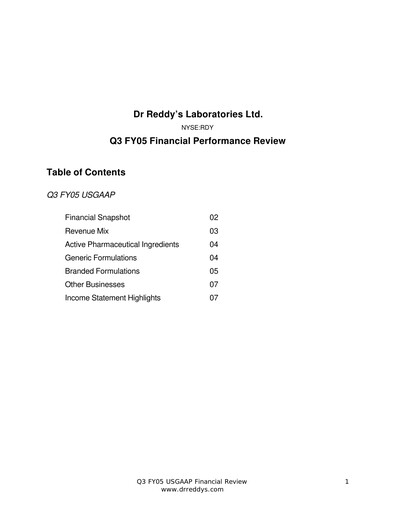 Vorschaubild Dr. Reddy's Laboratories Quartalsbericht 2004-2005-q3