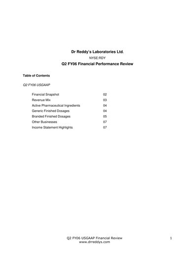Vorschaubild Dr. Reddy's Laboratories Quartalsbericht 2005-2006-q2
