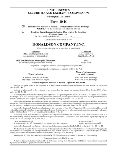 Thumbnail Donaldson Company Annual Report fy2011