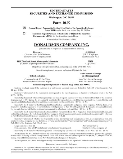 Thumbnail Donaldson Company Annual Report fy2013