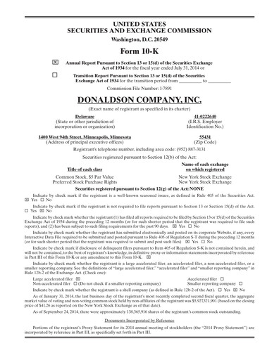 Thumbnail Donaldson Company Annual Report fy2014