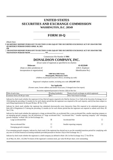 Thumbnail Donaldson Company Quarterly Report fy2021-q3