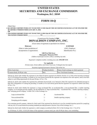 Vorschaubild Donaldson Company Quartalsbericht fy2026-q2
