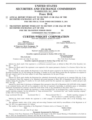 Thumbnail Curtiss-Wright
 Annual Report 2011