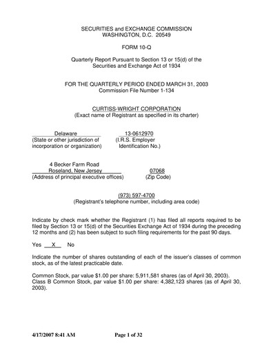 Thumbnail Curtiss-Wright
 Quarterly Report 2003-q1