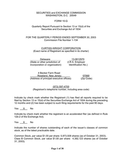 Thumbnail Curtiss-Wright
 Quarterly Report 2003-q3