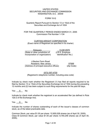 Thumbnail Curtiss-Wright
 Quarterly Report 2005-q1