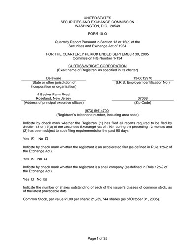 Thumbnail Curtiss-Wright
 Quarterly Report 2005-q3