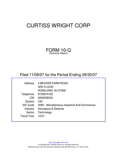 Thumbnail Curtiss-Wright
 Quarterly Report 2007-q3