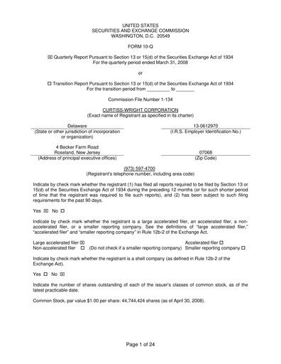Thumbnail Curtiss-Wright
 Quarterly Report 2008-q1