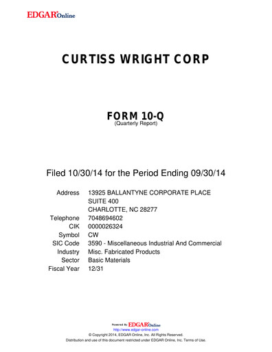 Vorschaubild Curtiss-Wright
 Quartalsbericht 2014-q3
