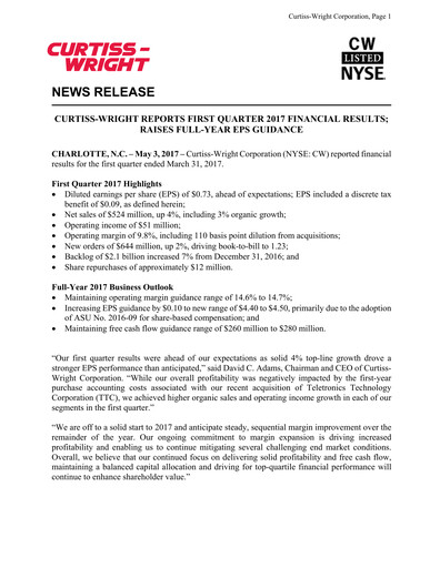 Thumbnail Curtiss-Wright
 Quarterly Report 2017-q1