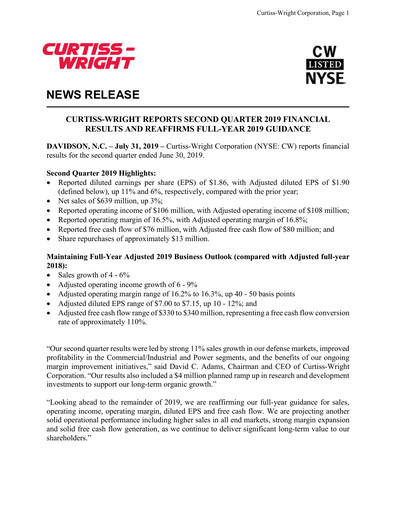 Thumbnail Curtiss-Wright
 Quarterly Report 2019-q2