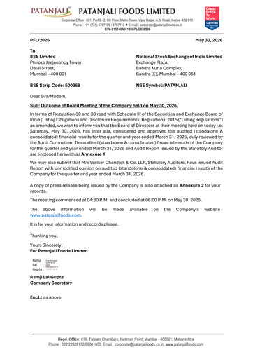 Miniature Patanjali Foods Bilan financier 2025-2026