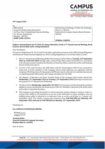 Miniature Campus Activewear Rapport annuel 2025