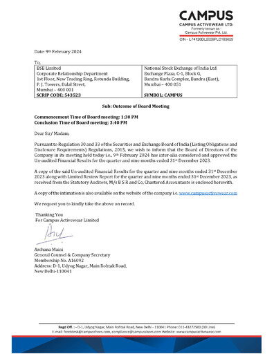 Miniature Campus Activewear Rapport trimestriel 2023-q3