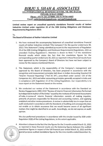 Thumbnail Aether Industries Quarterly Report 2022-2023-q1