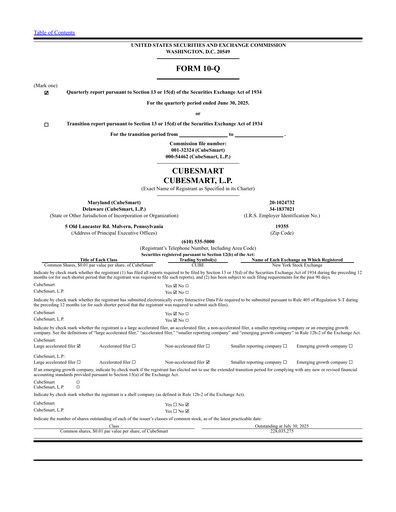 Thumbnail CubeSmart
 Quarterly Report 2025-q2