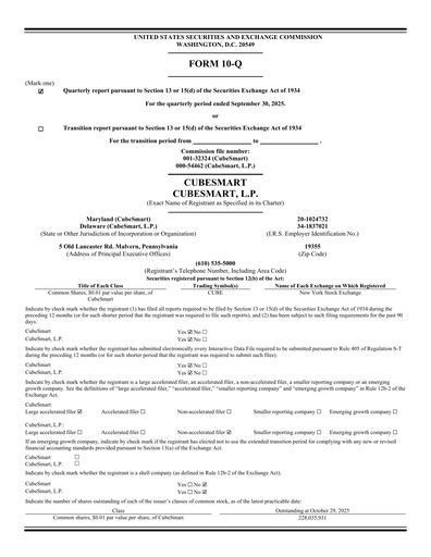 Thumbnail CubeSmart
 Quarterly Report 2025-q3