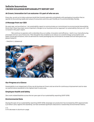 Thumbnail Crown Holdings
 Sustainability Report 2017