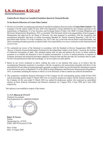 Miniature Cosmo First Rapport trimestriel 2020-q1