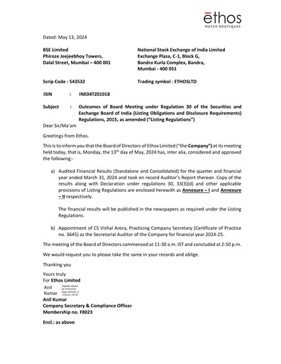 Thumbnail Ethos Watches Financial Statement 2023-2024