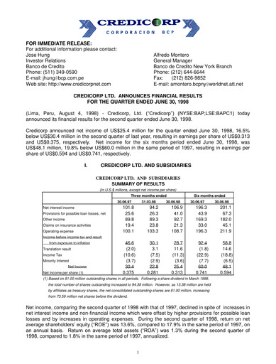Thumbnail Credicorp Quarterly Report 1998-q2