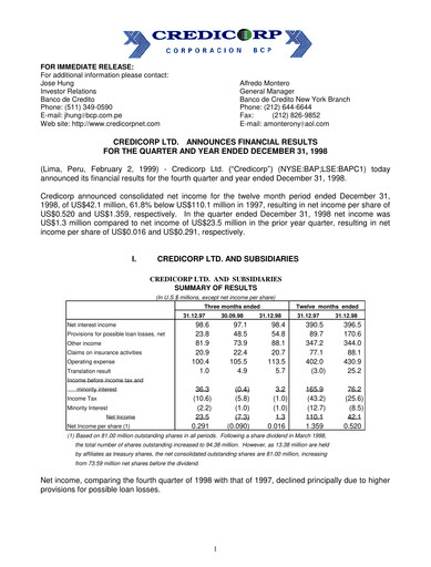 Thumbnail Credicorp Quarterly Report 1998-q4