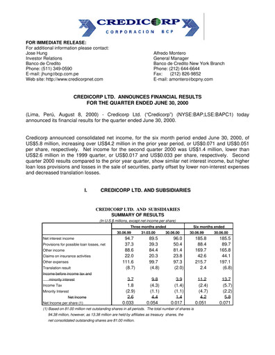 Thumbnail Credicorp Quarterly Report 2000-q2