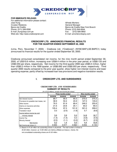 Thumbnail Credicorp Quarterly Report 2000-q3